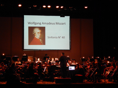 La OSPR y atrás la proyección de la imagen de Mozart. 